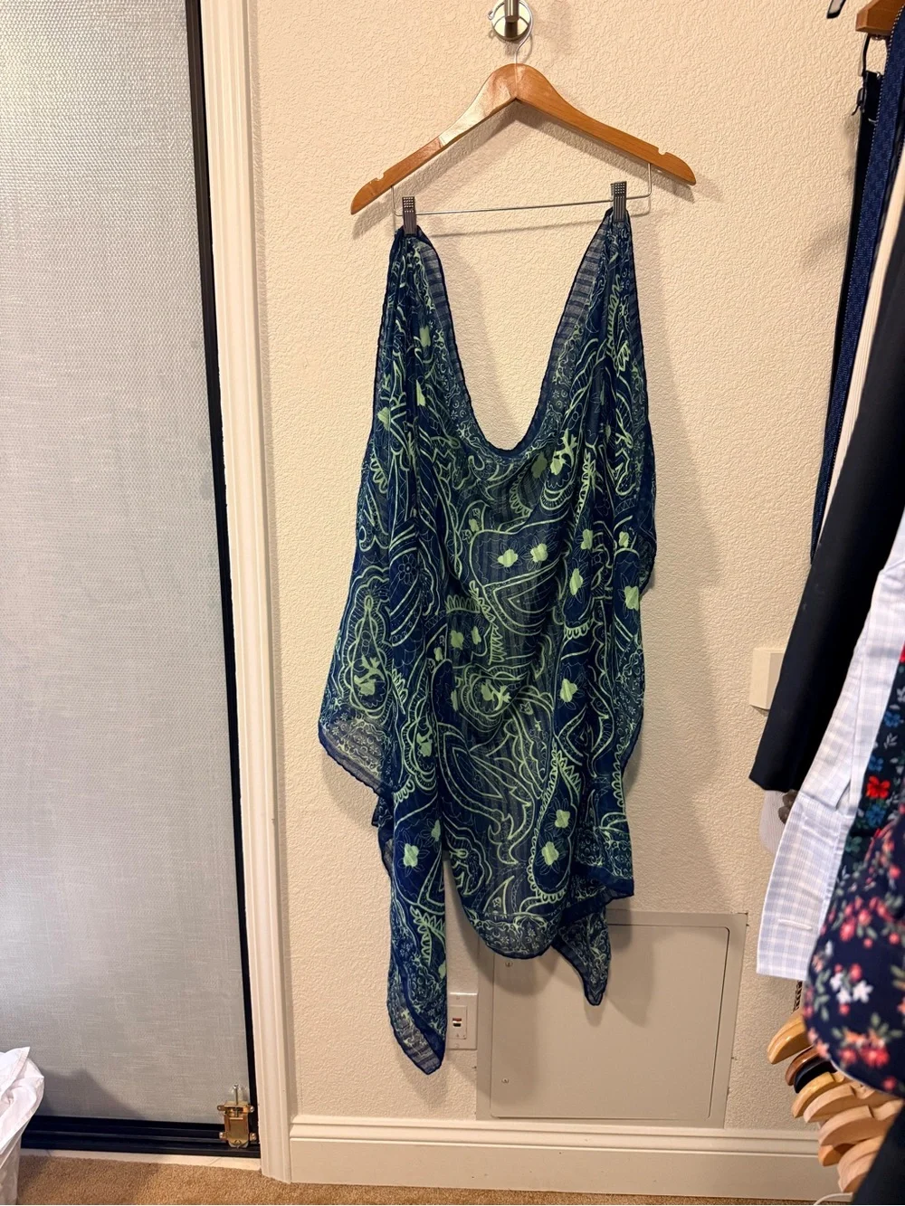 Flowy Navy and Green Paisley Women's Oversize Scarf Wrap - Beautiful Soft Fabric